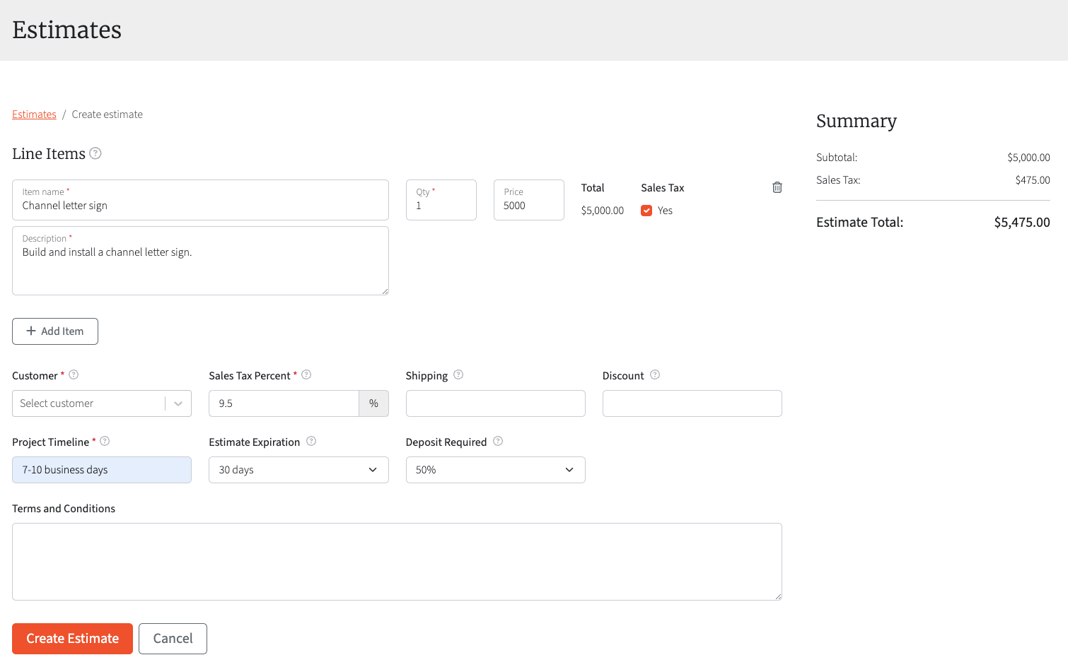 Estimate Creation